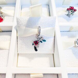 925 Sterling Silver Gun With Roses Dangle Charm Bead Fits Pandora Charm Bracelet